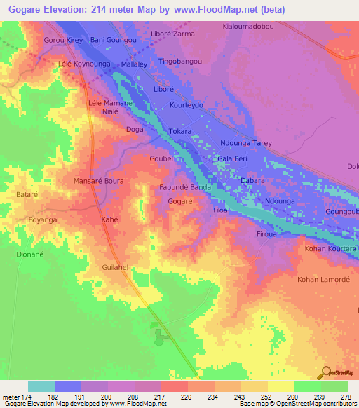 Gogare,Niger Elevation Map