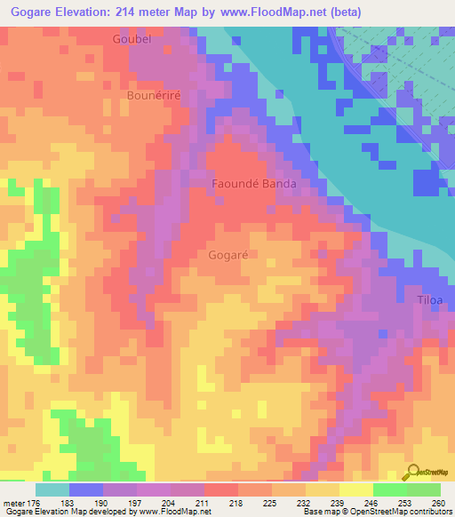 Gogare,Niger Elevation Map