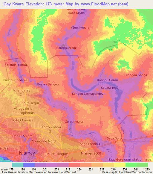 Gay Kwara,Niger Elevation Map