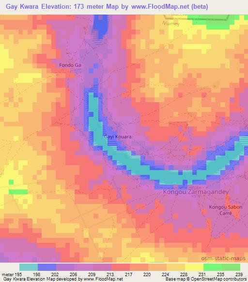 Gay Kwara,Niger Elevation Map