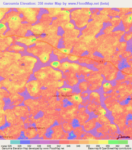 Garoumia,Niger Elevation Map