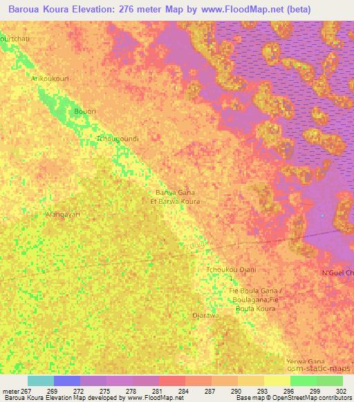 Baroua Koura,Niger Elevation Map