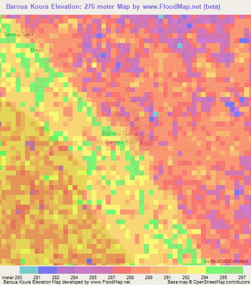 Baroua Koura,Niger Elevation Map