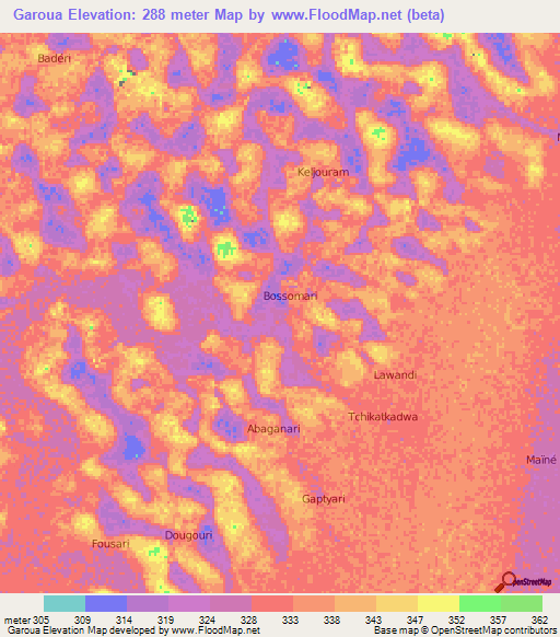 Garoua,Niger Elevation Map