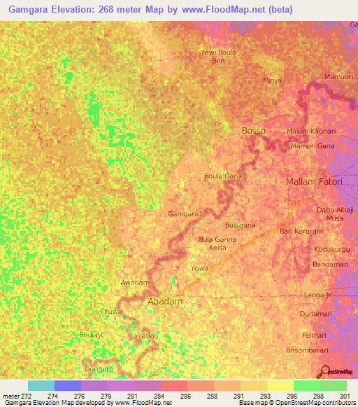 Gamgara,Niger Elevation Map