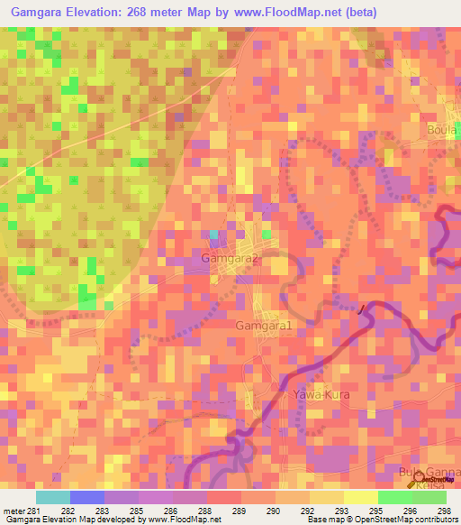 Gamgara,Niger Elevation Map