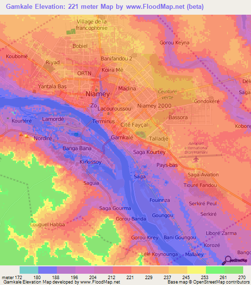 Gamkale,Niger Elevation Map