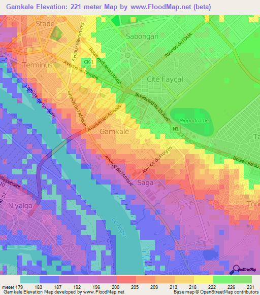 Gamkale,Niger Elevation Map