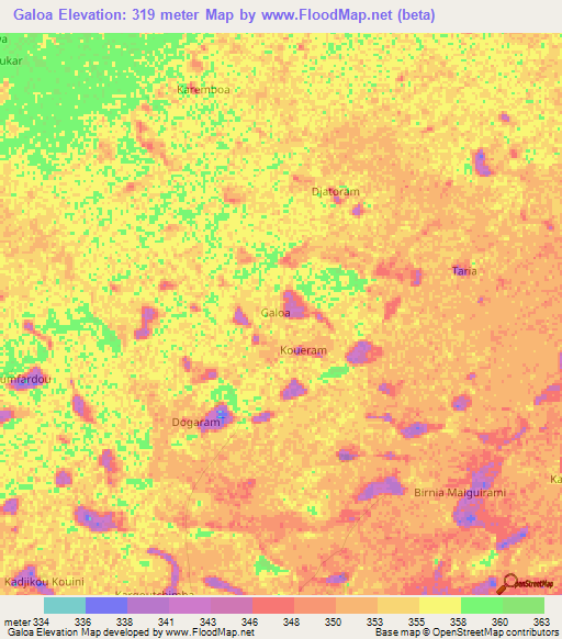 Galoa,Niger Elevation Map