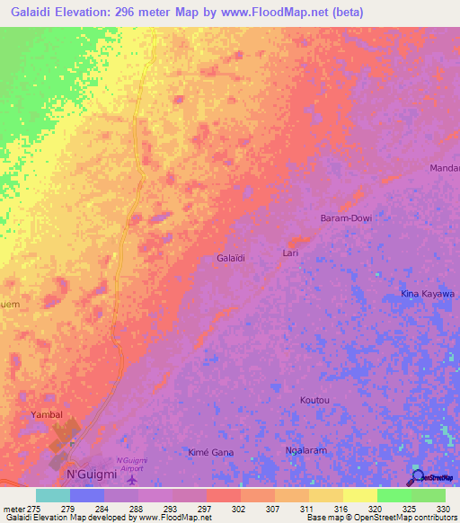 Galaidi,Niger Elevation Map