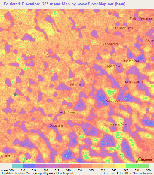 Foulatari,Niger Elevation Map