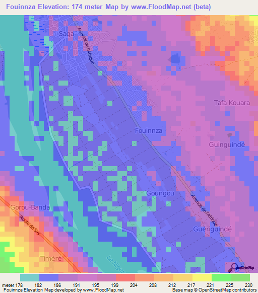 Fouinnza,Niger Elevation Map