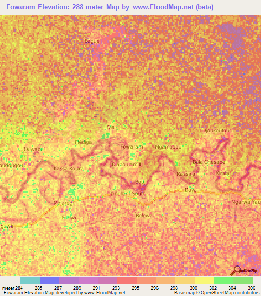 Fowaram,Niger Elevation Map