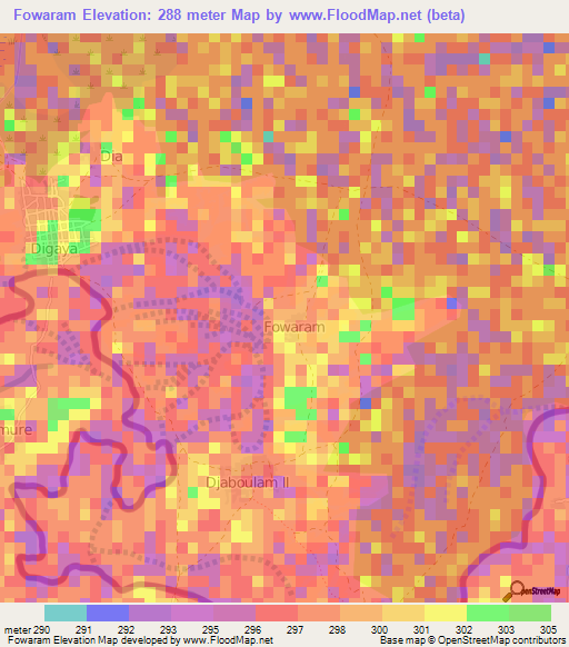 Fowaram,Niger Elevation Map