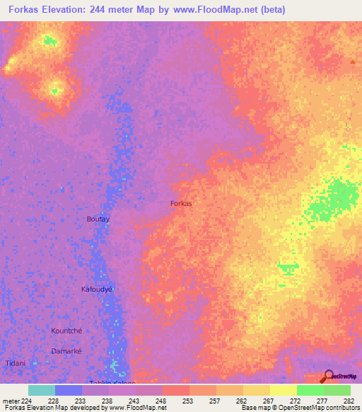 Forkas,Niger Elevation Map