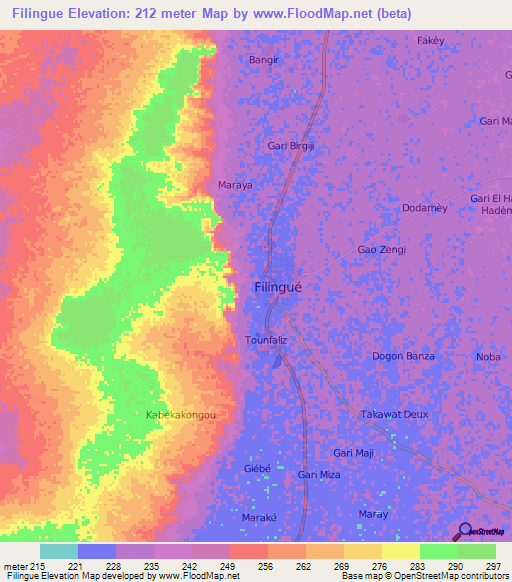 Filingue,Niger Elevation Map