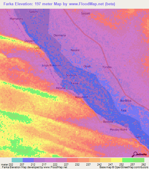 Farka,Niger Elevation Map