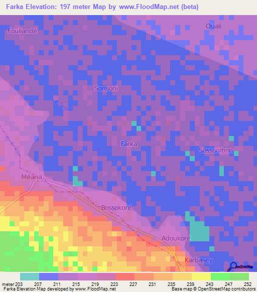 Farka,Niger Elevation Map