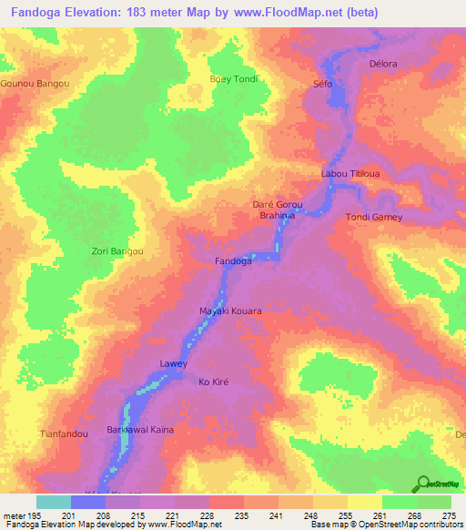 Fandoga,Niger Elevation Map