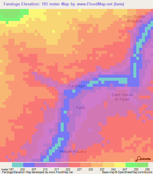 Fandoga,Niger Elevation Map