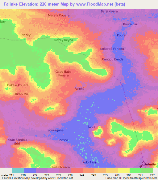 Falinke,Niger Elevation Map