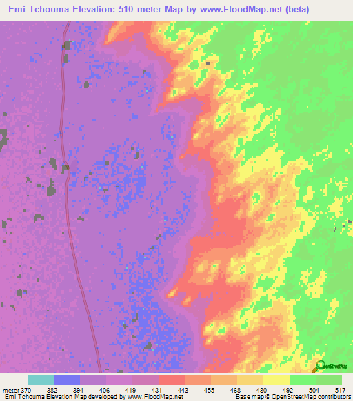 Emi Tchouma,Niger Elevation Map