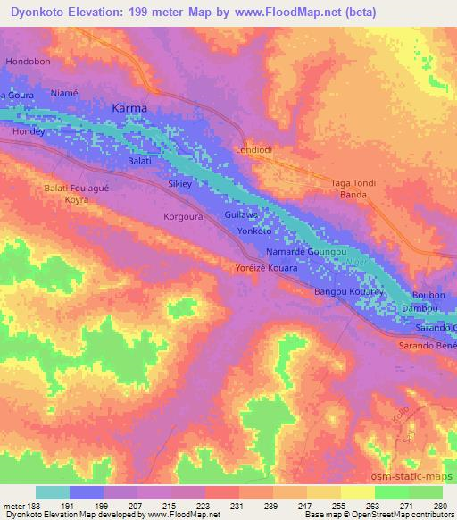 Dyonkoto,Niger Elevation Map