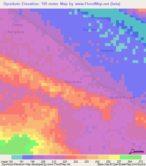 Dyonkoto,Niger Elevation Map