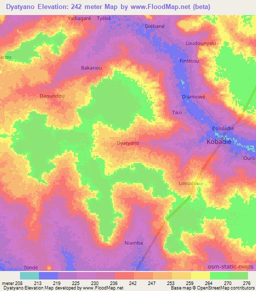 Dyatyano,Niger Elevation Map