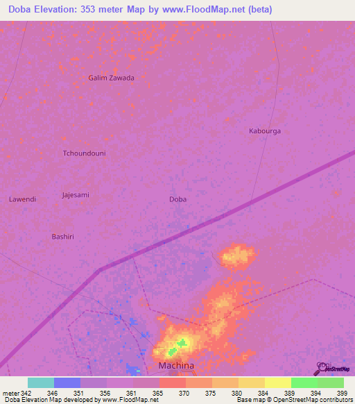 Doba,Niger Elevation Map