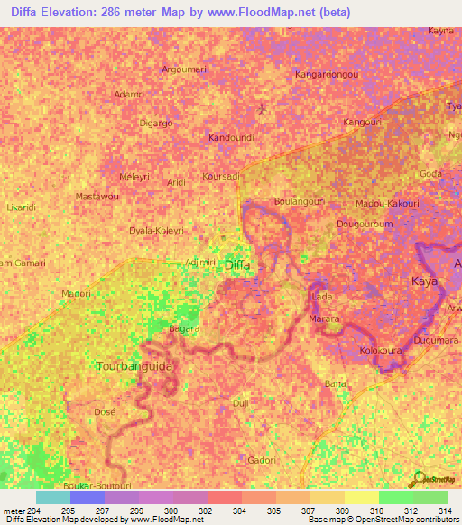 Diffa,Niger Elevation Map