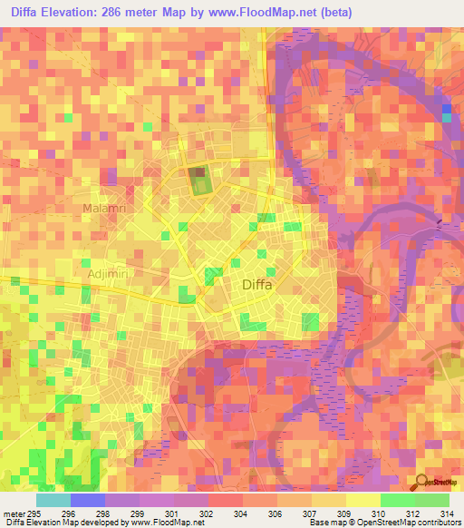 Diffa,Niger Elevation Map