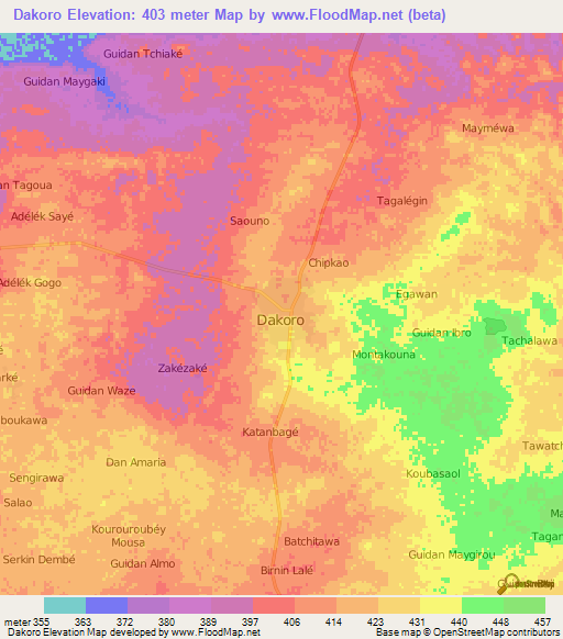 Dakoro,Niger Elevation Map