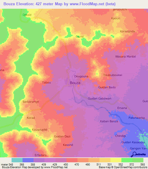 Bouza,Niger Elevation Map