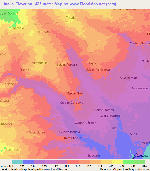 Atako,Niger Elevation Map