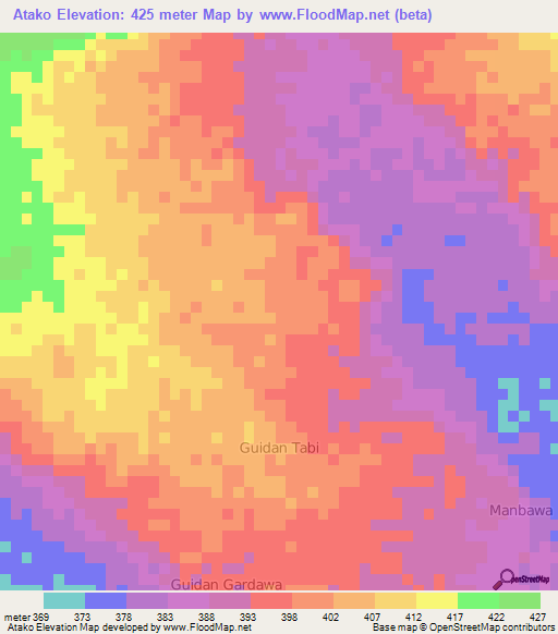 Atako,Niger Elevation Map