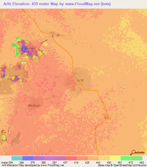 Arlit,Niger Elevation Map