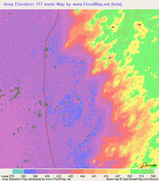 Aney,Niger Elevation Map