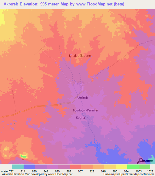 Akrereb,Niger Elevation Map