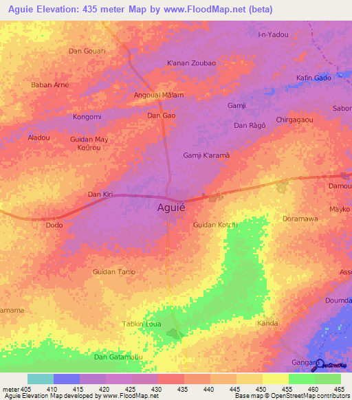 Aguie,Niger Elevation Map