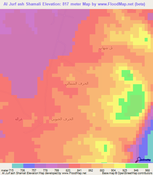 Al Jurf ash Shamali,Syria Elevation Map