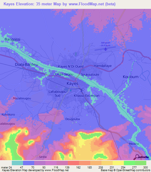 Kayes,Mali Elevation Map