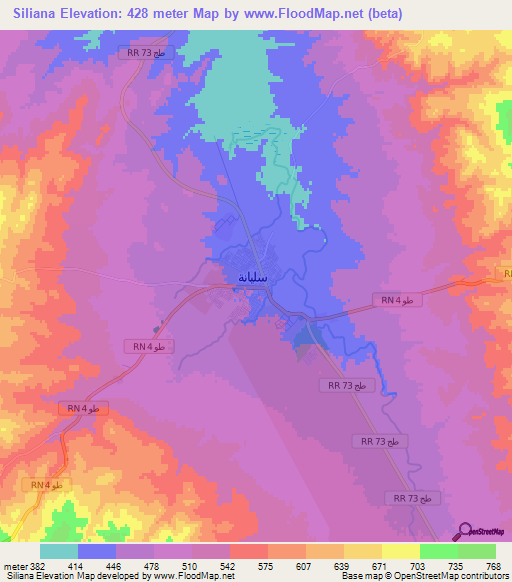 Siliana,Tunisia Elevation Map