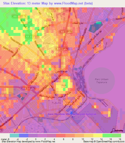 Sfax,Tunisia Elevation Map