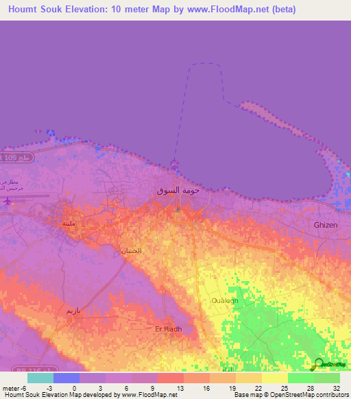 Houmt Souk,Tunisia Elevation Map