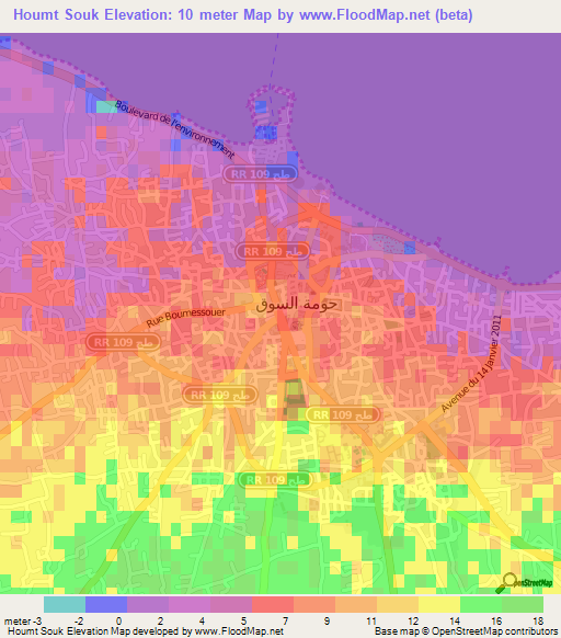 Houmt Souk,Tunisia Elevation Map