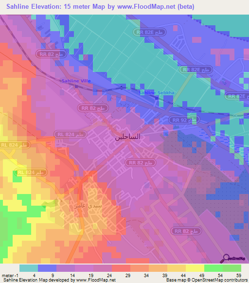 Sahline,Tunisia Elevation Map