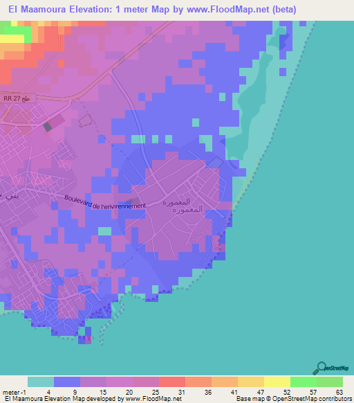 Elevation of El Maamoura,Tunisia Elevation Map, Topography, Contour