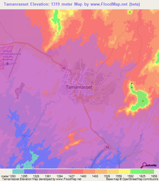 Tamanrasset,Algeria Elevation Map