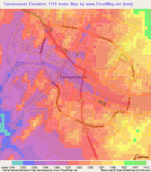 Tamanrasset,Algeria Elevation Map